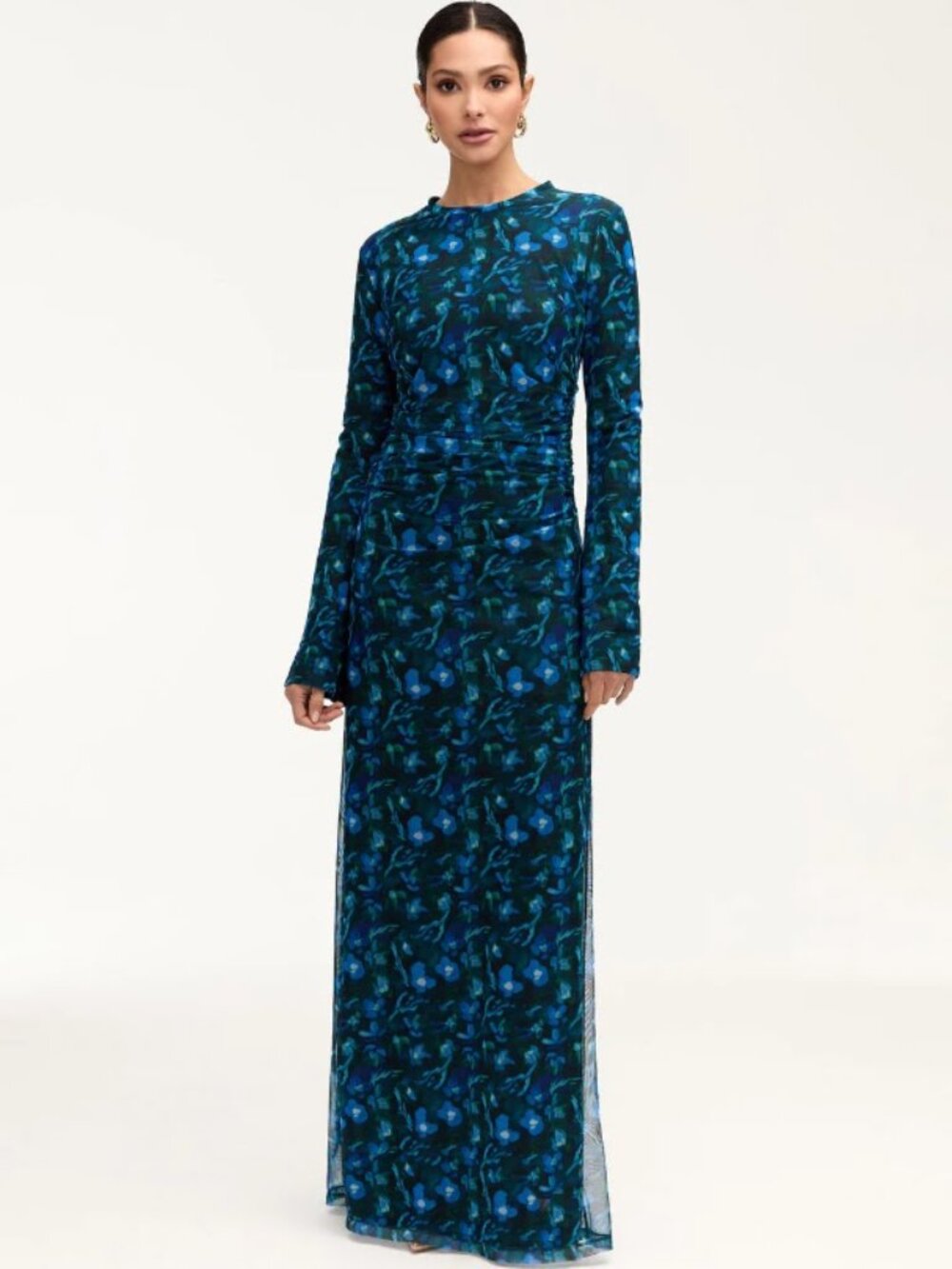 NWT Veiled Arianna Rouched Blue Floral Watercolor Maxi Dress XXL